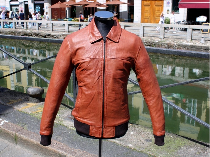 Giubbotto bomber pelle fonzie marrone tabacco Guen