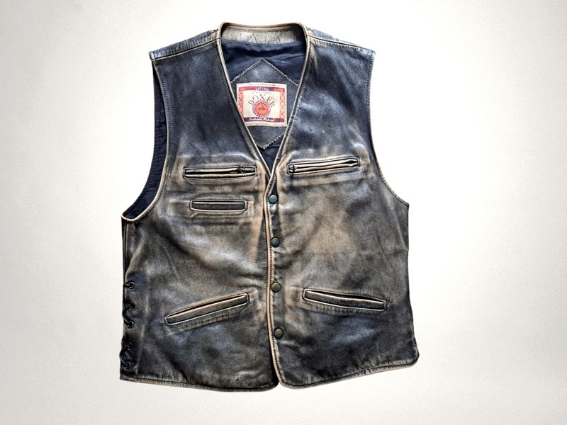 Leather vest moto vintage biker aged brown size m