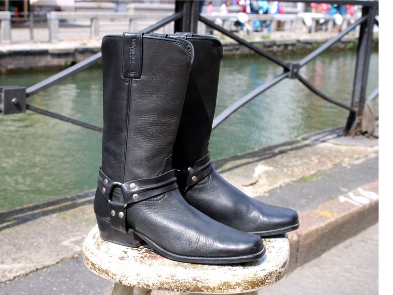 Stivali pelle biker con fibbia circolare Joe Sanch