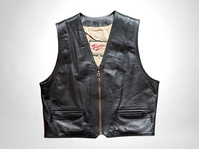 Gilet pelle nero moto biker vintage taglia XL 