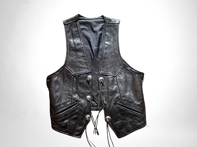 Gilet pelle nero biker stringato vintage unisex