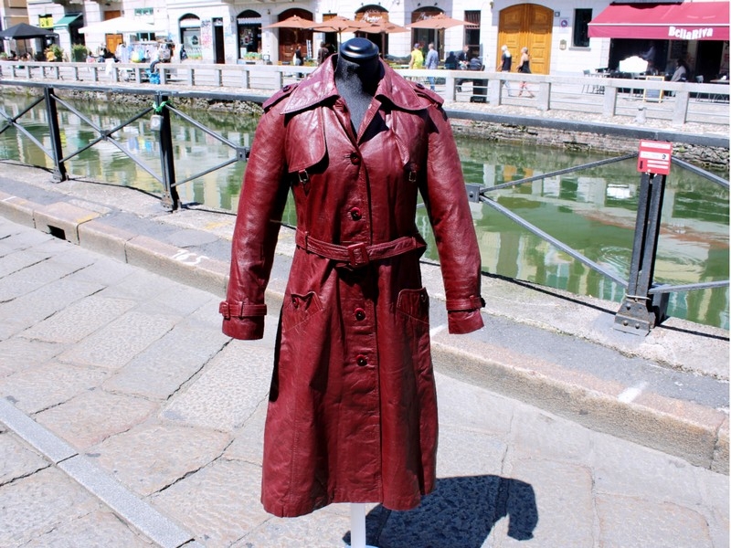 Trench pelle lungo borgogna bordeaux vintage origi