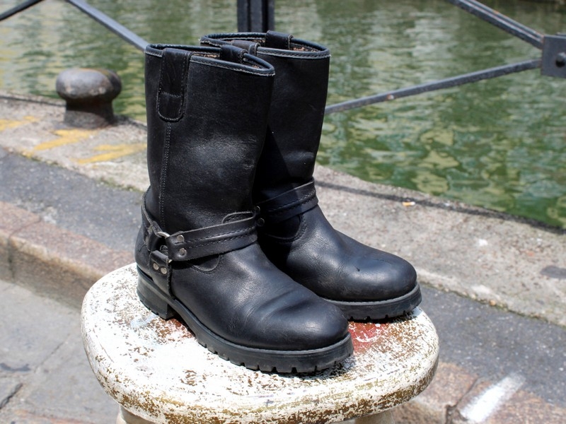 Stivali pelle moto biker donna anello circolare nu