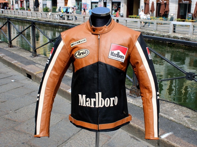 Giubbotto pelle moto biker Marlboro cuoio vintage 