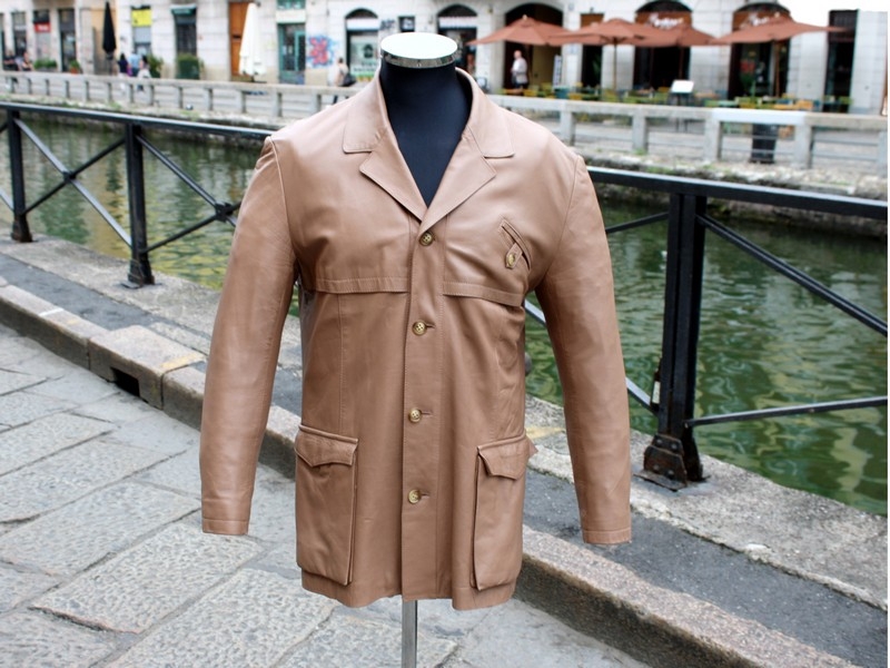 Giacca pelle blazer vintage beige anni 90 taglia L