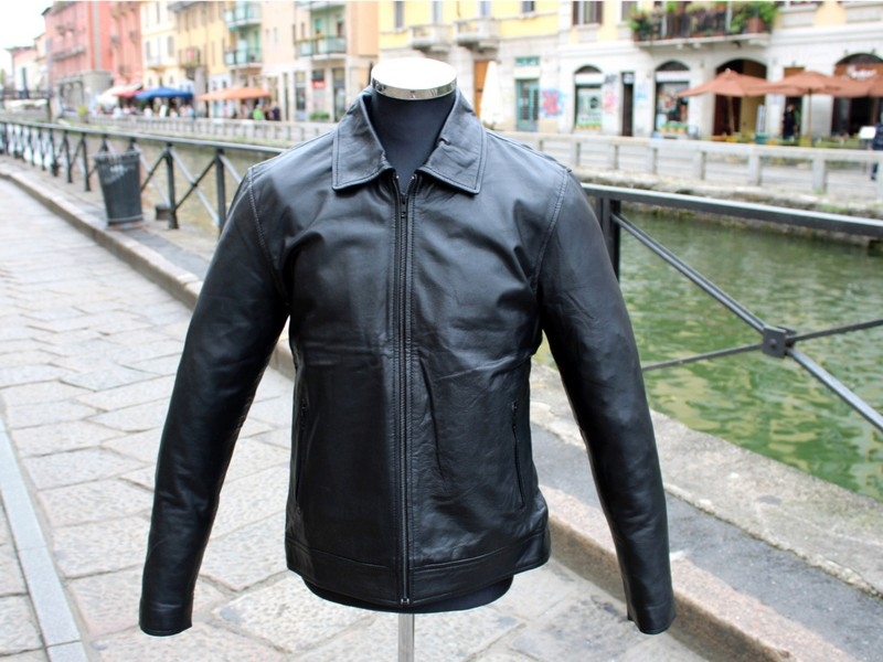 Giacca pelle dritta modello fonzie nero Guendj col