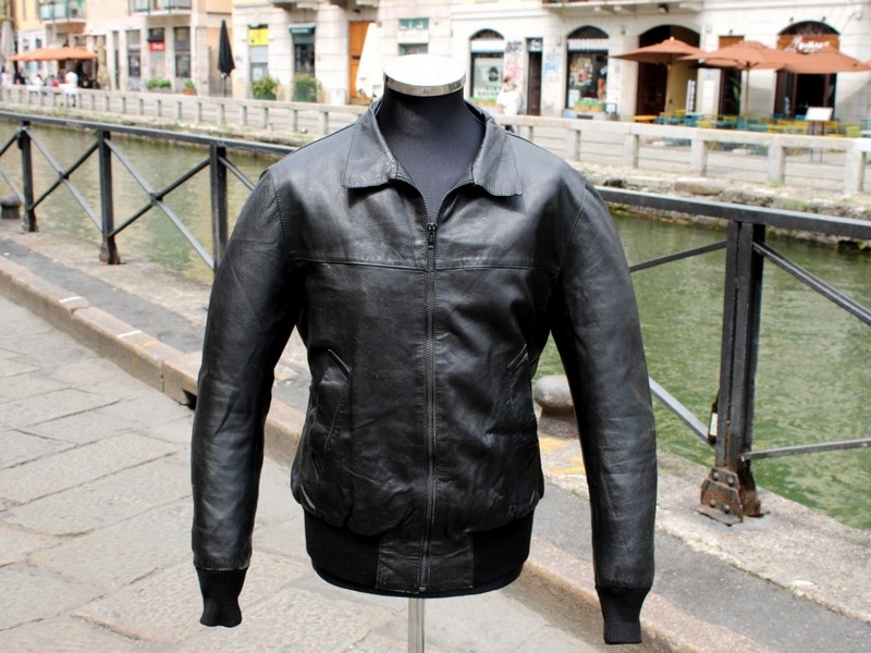Giubbotto bomber pelle nero anni 70 vintage L
