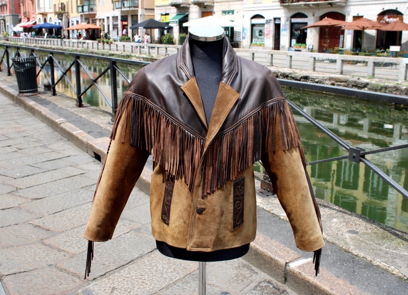 Giacca pelle scamosciata western frange frangiata 