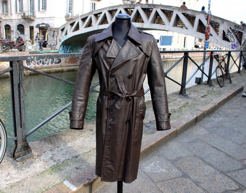 Vintage leather coat double breasted size L 