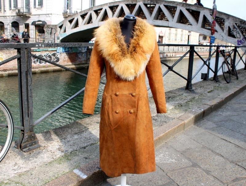 Cappotto Pelle Scamosciato Collo Pelliccia Volpe T