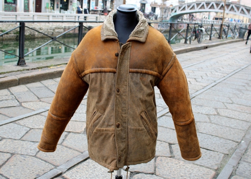 Giaccone In Pelle Vintage misto Montone Shearling 