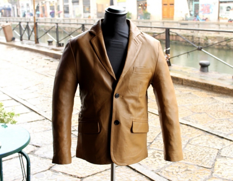 Giacca Pelle Blazer Guendj modello anni 70 