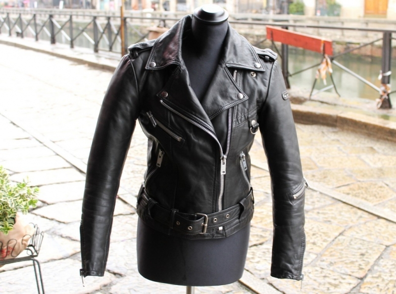 Giubbotto Chiodo Vintage Donna Pelle Nera Hein Ger