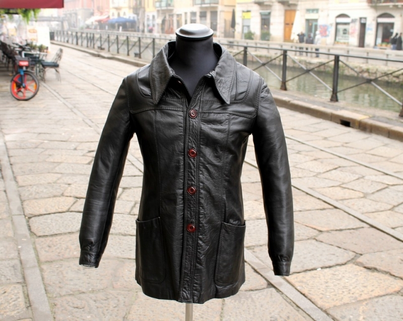 Giacca Pelle Vintage Nera anni 70 Originale Taglia
