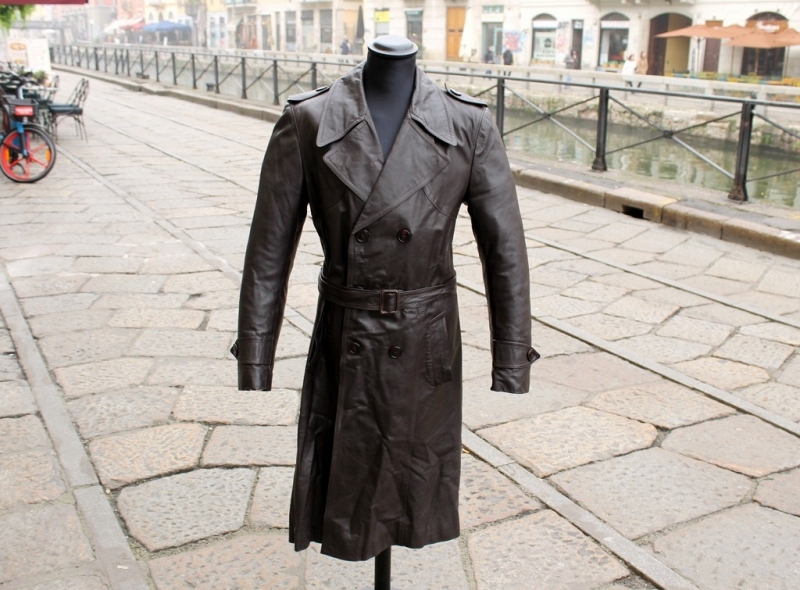 Brown vintage leather coat size L 