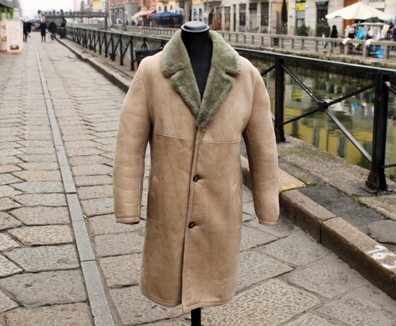 Cappotto Pelle Montone Shearling Monopetto Beige T