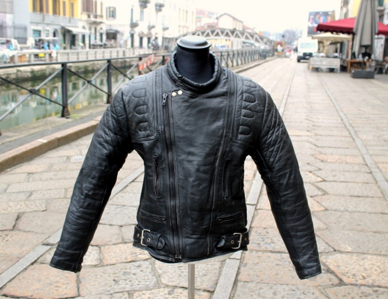 Biker leather jacket for moto size L men