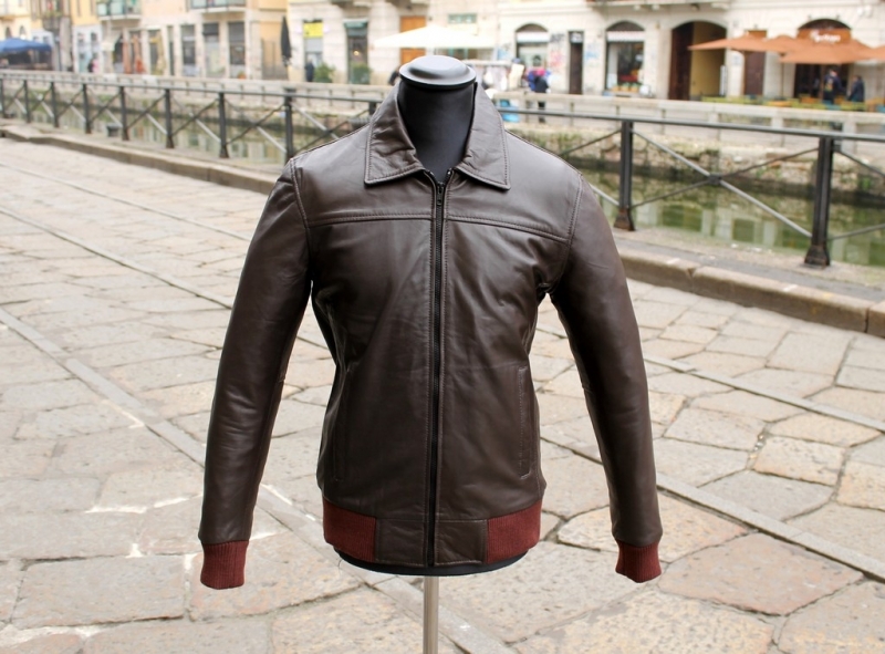 Bomber Fonzie leather jacket brown colour 