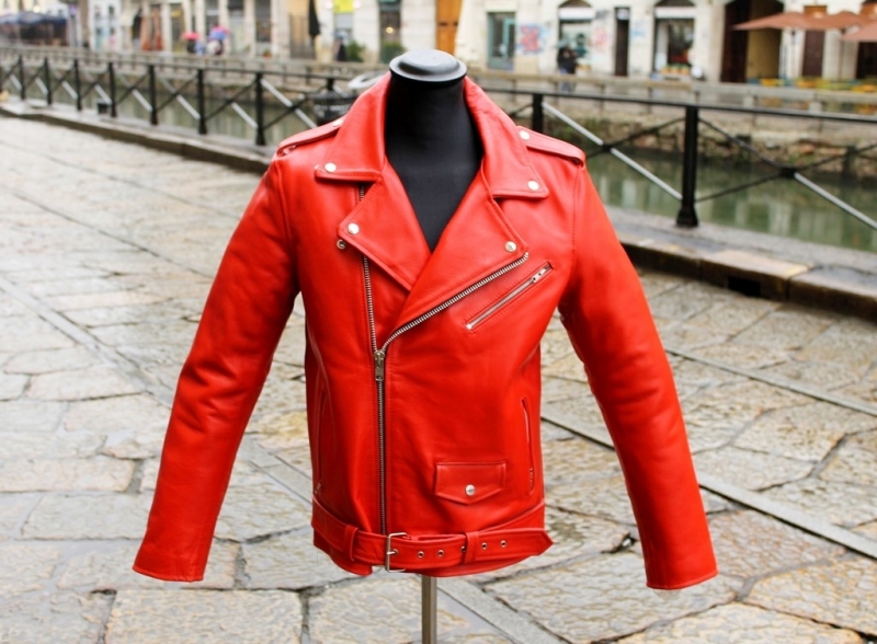 Giubbotto Chiodo Pelle Rosso taglia XL uomo Limite