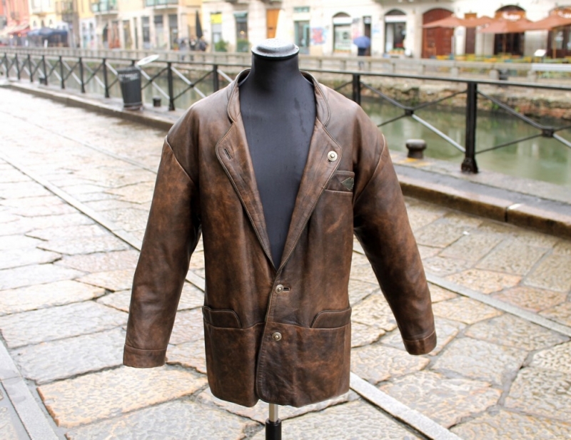 Giacca Blazer Pelle Vintage Marrone Invecchiato An