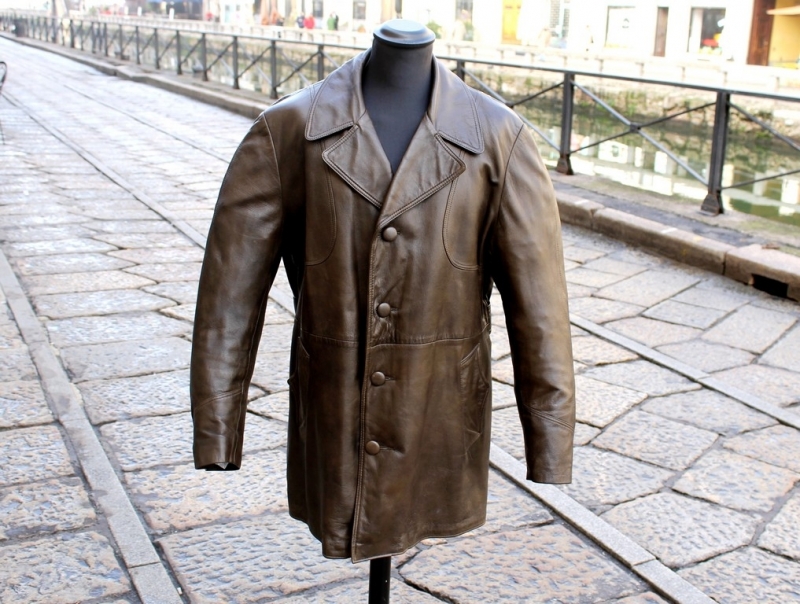 Giacca Giaccone Pelle Vintage Marrone Anni 90 made