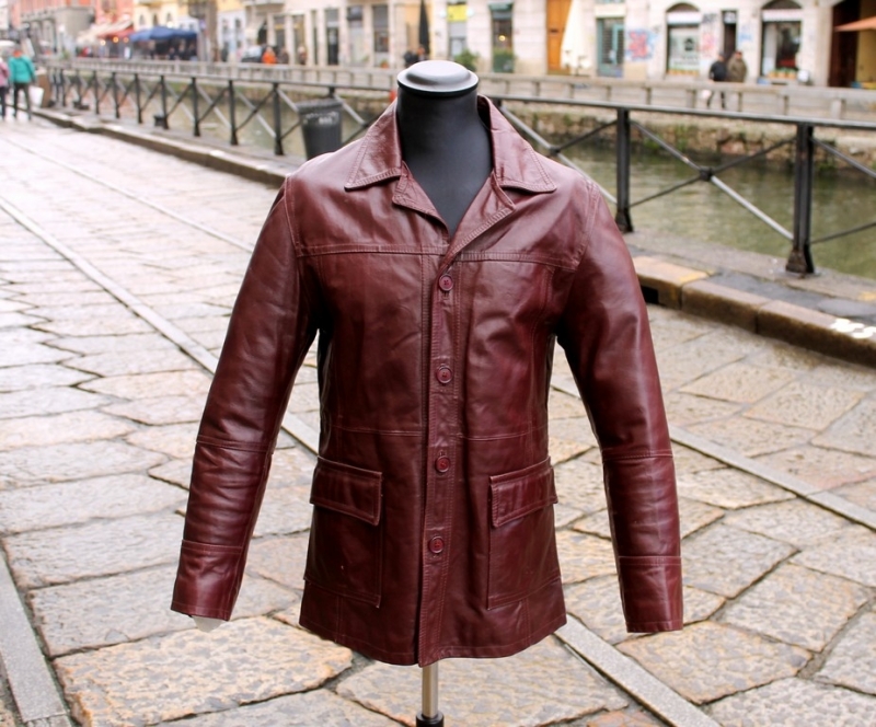 Giacca Pelle Vintage mod Fight Club Red Wine tg M