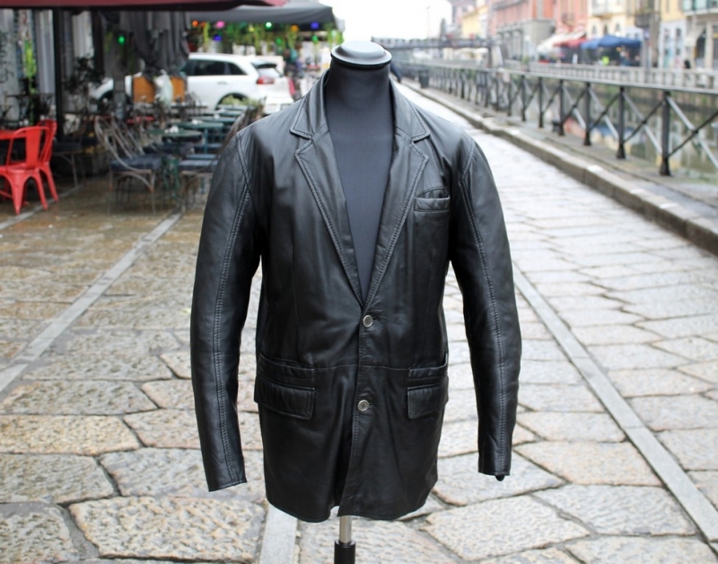 Giacca Pelle Vintage Nera Modello Blazer Taglia L