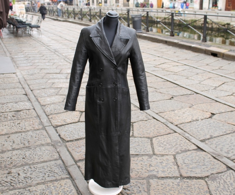 Trench In Pelle Lungo Da Donna Vintage Stile Matri