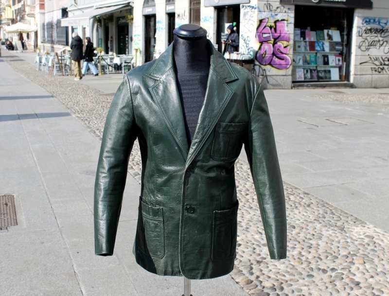 Green leather jacket blazer size M 