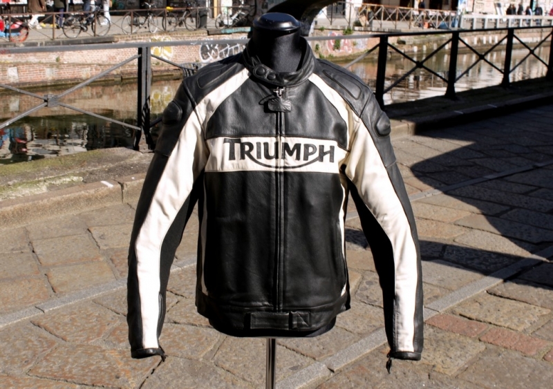 Giubbotto Pelle Moto Vintage Triumph Bianco Nero