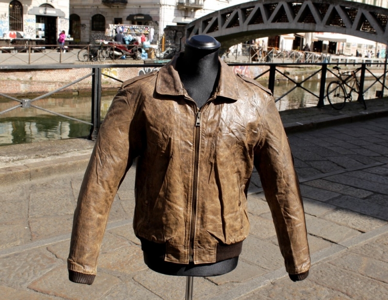 Giubbotto Pelle Aviatore Vintage Marrone cuoio tag