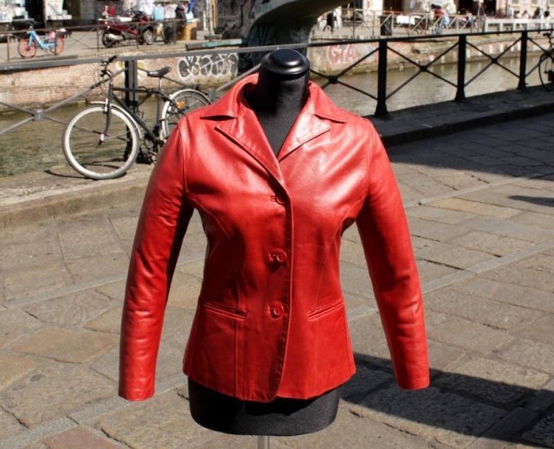 Giacca Pelle Rossa Vintage Taglia S donna
