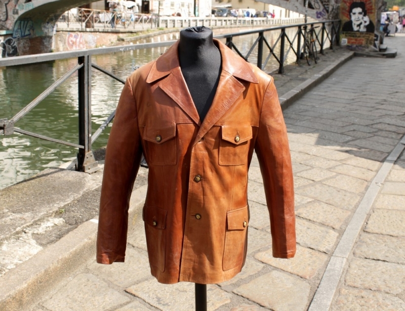 Dark Tobacco leather jacket vintage size XL