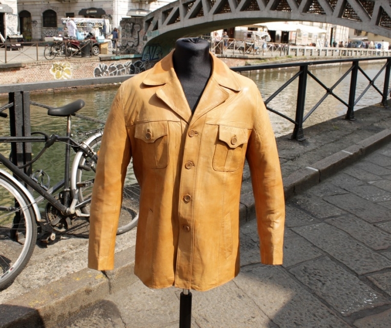 Giacca Pelle Anni 70 color whisky vintage taglia L