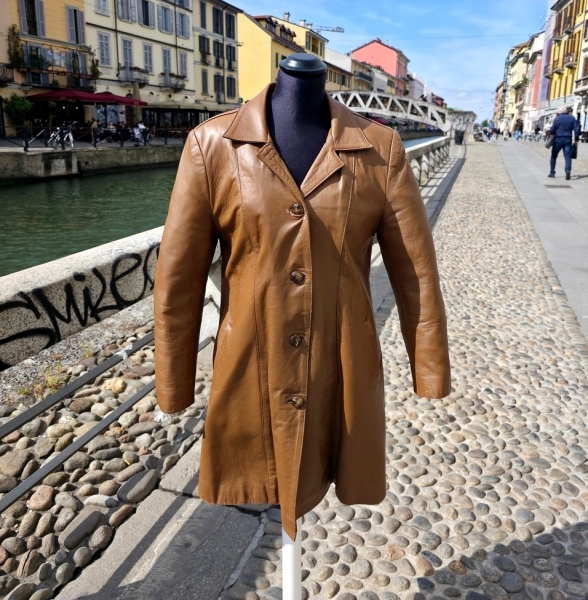 Trench pelle beige vintage anni 70 80 taglia L don
