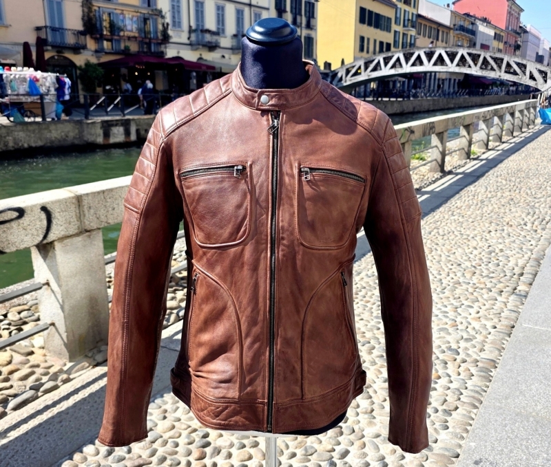 Giubbotto pelle modello biker marrone effetto vint