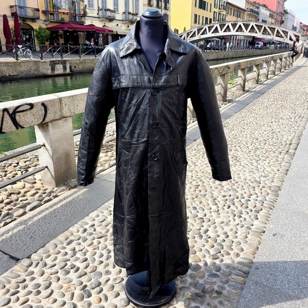 Trench Pelle Lungo Stile Matrix Colore Nero 