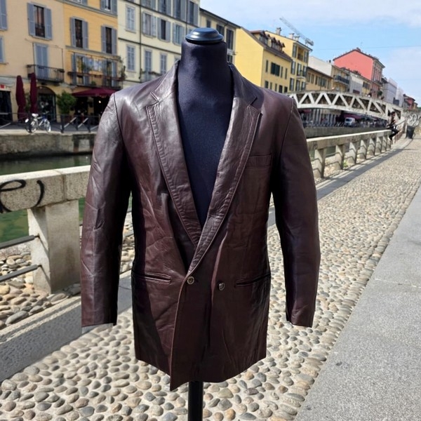 Giacca Pelle Blazer Doppiopetto Anni 90 Vintage
