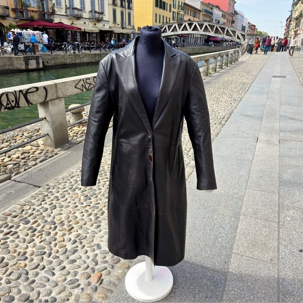 Trench Pelle Marrone Monopetto Over Anni 70 80