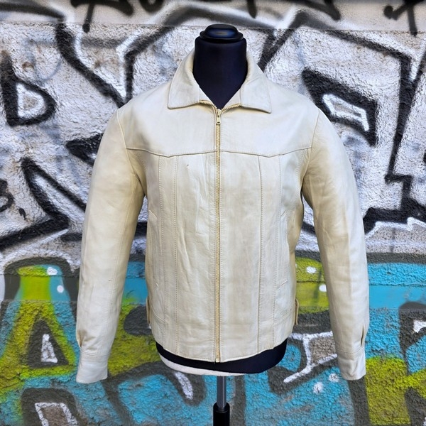 Giacca Giubbotto Pelle Vintage Bianco taglia M