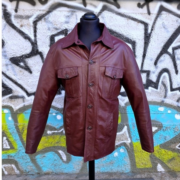 Giacca Pelle Bordeaux Vintage Taglia XL 