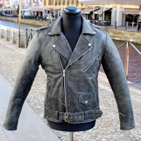 Grey leather jacket biker moto Guendj