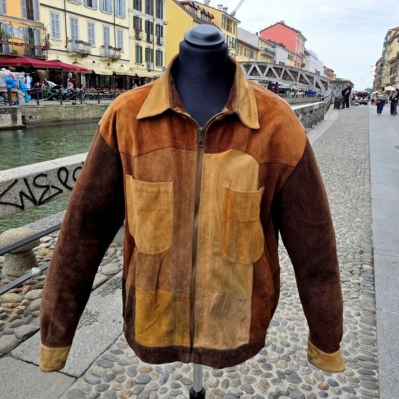 Giacca pelle scamosciata vintage 90s multicolor ta
