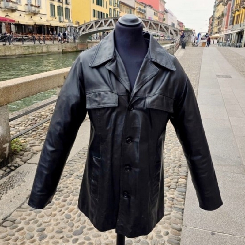 Giacca Pelle Vintage Nera Anni 70 taglia XXL
