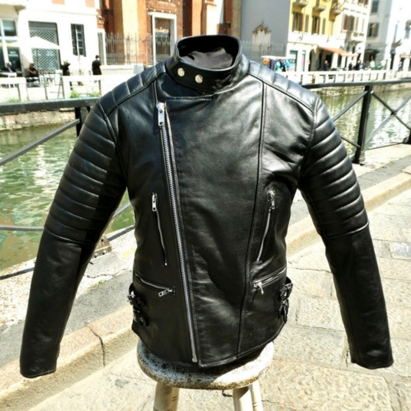 Giubbotto chiodo pelle moto biker caferacer Guendj