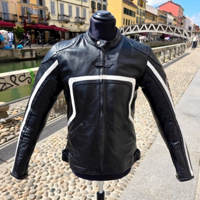 Giubbotto pelle moto biker Guendj con protezioni 