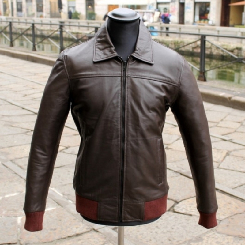 Giubbotto giacca bomber pelle fonzie marrone Guend