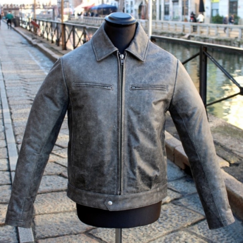 Giubbotto Pelle Modello Aviator Grigio Invecchiato