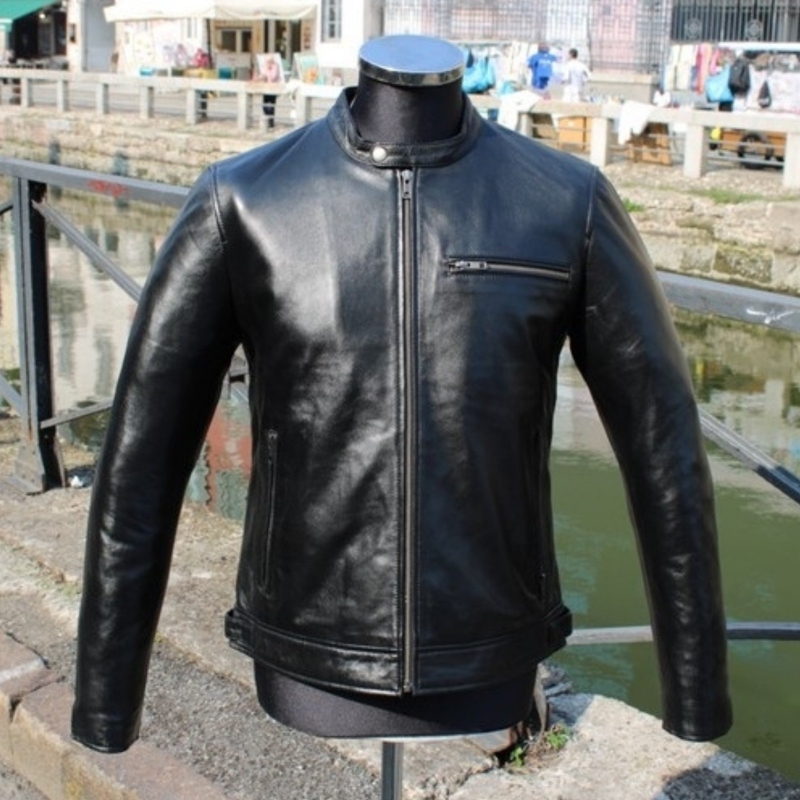 Giubbotto in Pelle di Agnello Guendj Stile Moto Ne