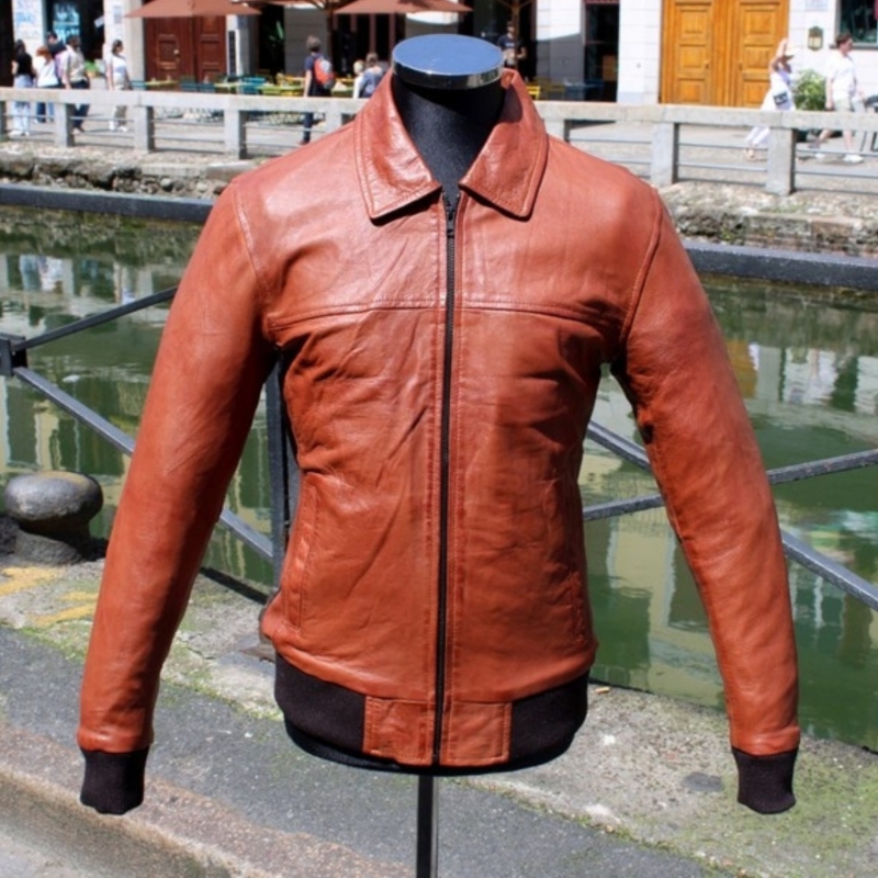 Guendj tobacco leather jacket bomber fonzie